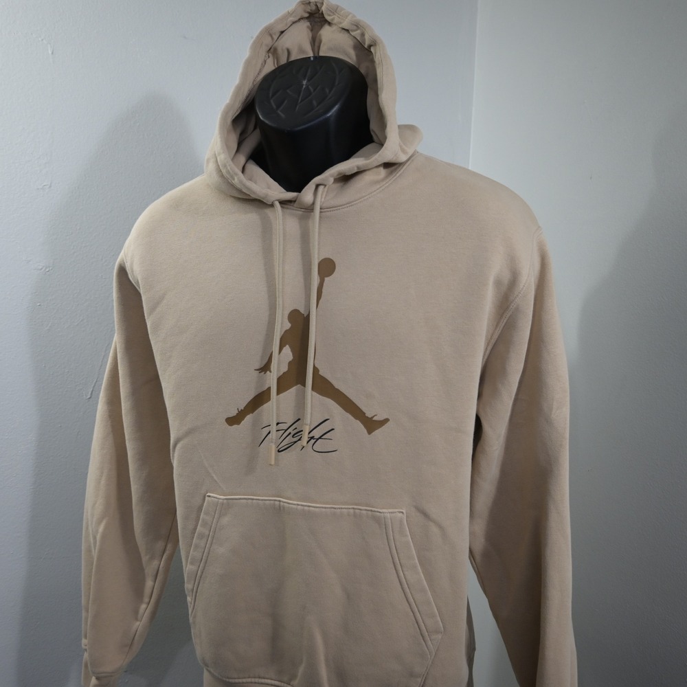 Jordan Essentials Flight Fleece Hoodie Mens Small Tan Jumpman Graphic Pullover